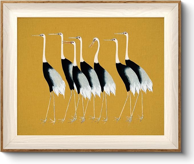 VIYYIEA Framed Wall Art for Living Room, Cranes Canvas Prints, Vintage Home Decor, Animals Painting Picture, Bathroom Wall Decor Gifts for Friends or Family - 12L x 10W
