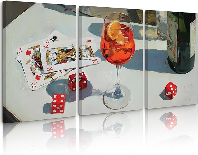 Trendy Bar Cart Wall Art Retro Dice Poker Canvas Wall Decor Preppy Aesthetic Poster Y2k Aperol Spritz Prints Playing Card Pictures for Living Room Apartment Dorm 12x16 Inch Ready to Hang Set of 3