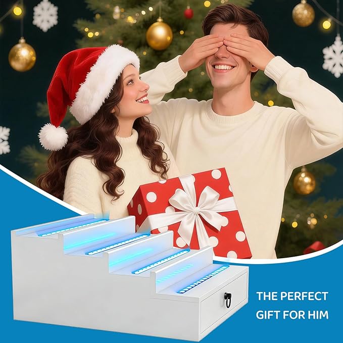 RGB LED Lighting Perfume & Cologne Organizer for Men with APP Control,Music Beat Sync LED,Cologne Stand Shelf,4-Tier white Wood,Ideal Gift for Men,Includes 12V Power Adapter for Instant Use (white)