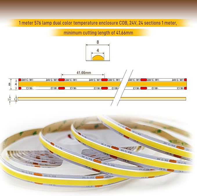 Pandery COB LED Strip Light,CCT Dimmable Strips Light,2700K-6500K,16.4ft/5m,8mm Wide,CRI90+ 24V LED Strips Kit with Bluetooth APP Control/Music Mode,for Bedroom,Kitchen,DIY Lighting