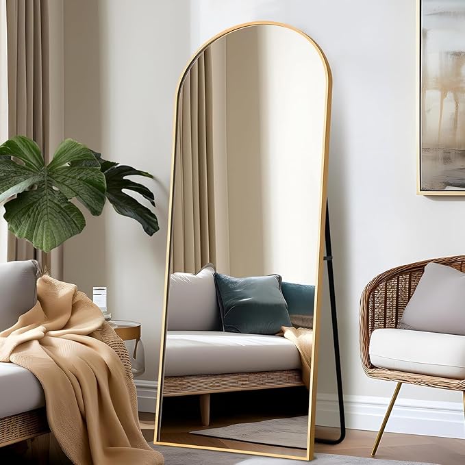 Simple Deluxe Arched Full Length Mirror, 65"×24" Large Floor Mirrors, for Wall Door Bedroom Bathroom Living Room (Gold)