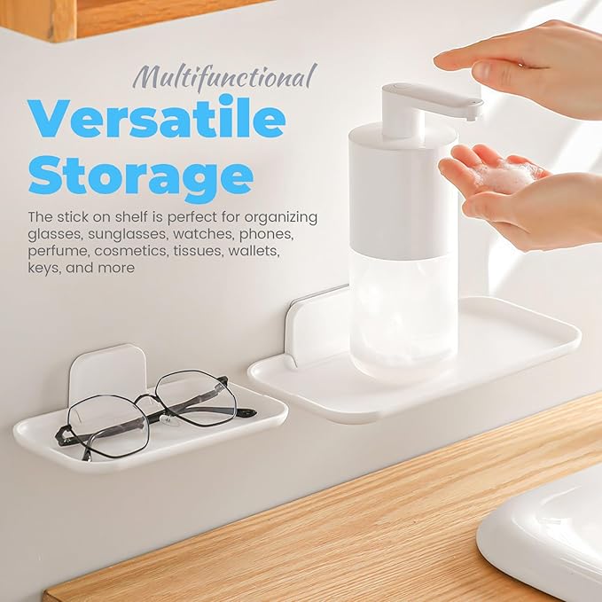 2 Pack Foldable Bedside Shelf Wall Mount, Adhesive Floating Shelves for Wall No Drilling, Glasses Watch Perfume Phone Holder Organizer for Bedroom Bathroom RV, Large