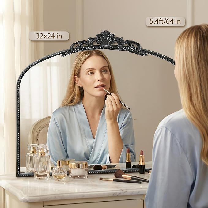 Micasso Vintage Wall Black Mirror: 24" x 32" French Baroque Antique Mirror - Traditional Ornate Decorative Arched Mirrors for Wall/Bathroom/Entryway/Fireplace/Hallway - Home Decor for Living Room