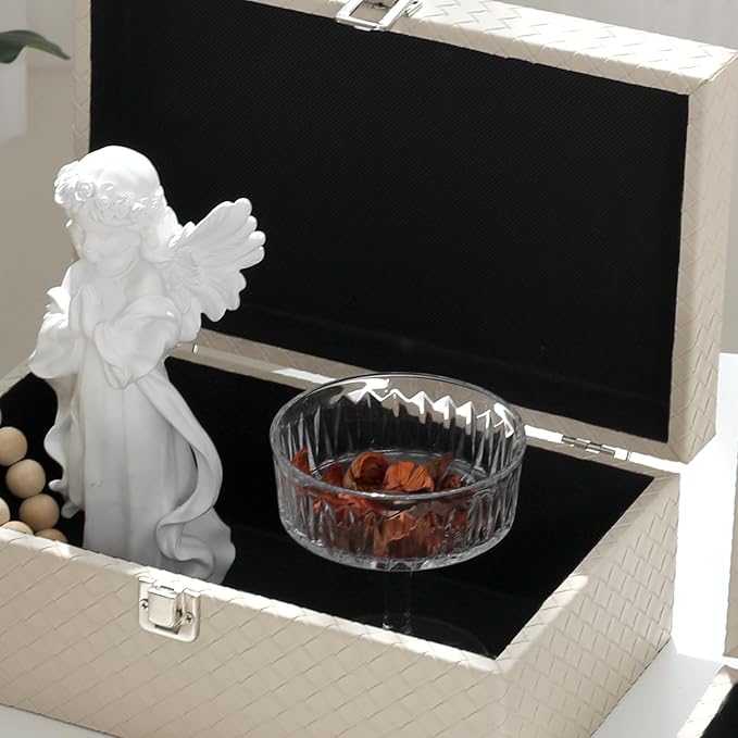 DECOR4SEASON Faux Leather Decorative Jewelry Storage Organizer Boxes Set of 2, Apricot White