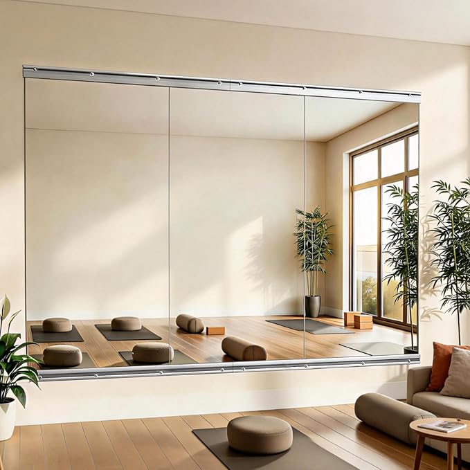 VooBang Home Gym Mirror - 3 PCS 30×56 inches, Large Frameless Wall Mounted Full Length Body Mirror for Dancing Studio, Exercise, Fineness, Yoga, Tempered Glass