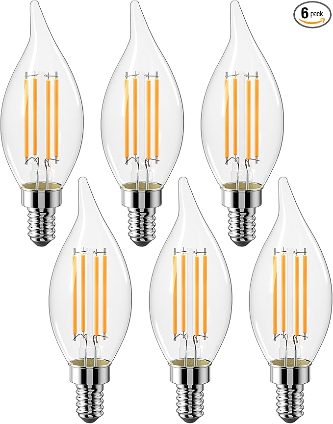 CYLYT E12 Chandelier Bulb 60 watt Equivalent, Dimmable LED Candelabra Light Bulbs 6W, 2700K Warm White 650 Lumen Lightbulbs, CA11, UL Listed, Pack of 6