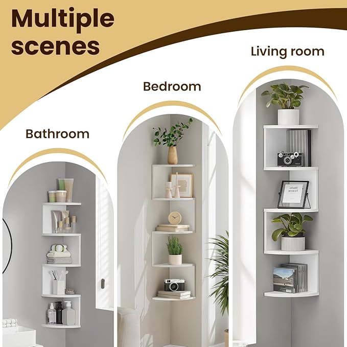 5-Tier Floating Corner Shelf Wall Mount, Heavy Duty Wall Corner Bookshelf, Multi-Purpose Plant Display Shelf for Bedroom Living Room Bathroom Home Office, (Black)