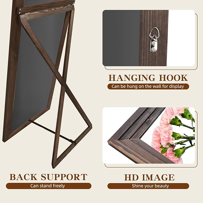 Full Length Mirror 65"x22" with Stand Solid Wood Frame Floor Large Mirror for Living Room, Bedroom Hanging Standing or Leaning Wall-Mounted, Brown