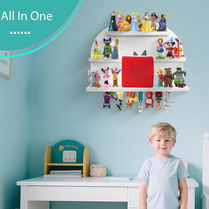 For Tonies Figures Shelf Magnetic,for Tonie box Wall Shelves,for Tonies Characters Organizer,Audio Toy Storage (Holds 45 Figurine),Compatible Charging Station for Kid's Room,Pine,Arch,Large (White)