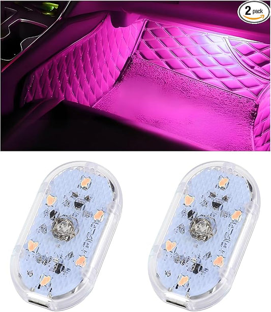 2 PCS Car LED Lights Interior Wireless, Super Bright Auto Interior Ambient Light with 6 Bright LED Lamp Beads, Portable USB Rechargeable Car Led Night Light for Vehicle Decor(Pink)