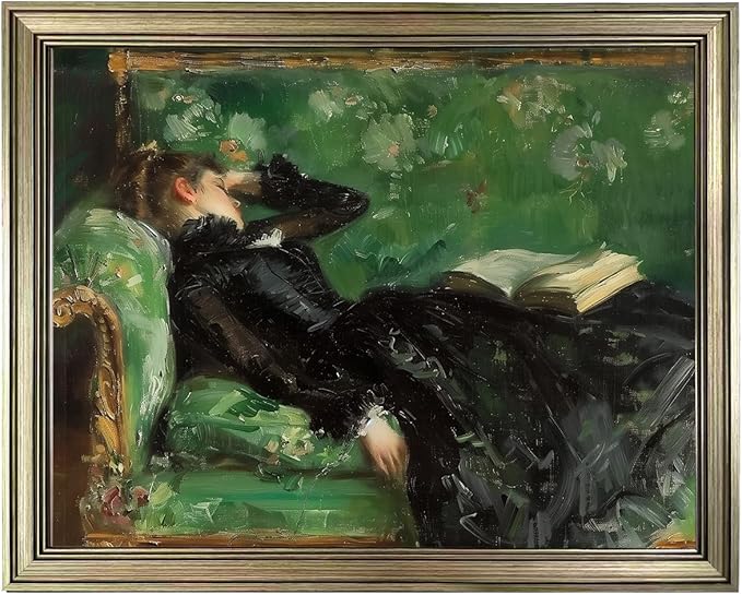 Framed Vintage Oil painting Woman Reading Canvas Print Poster Moody Canvas Wall Art for Living Room Bedroom Decor Home Artwork