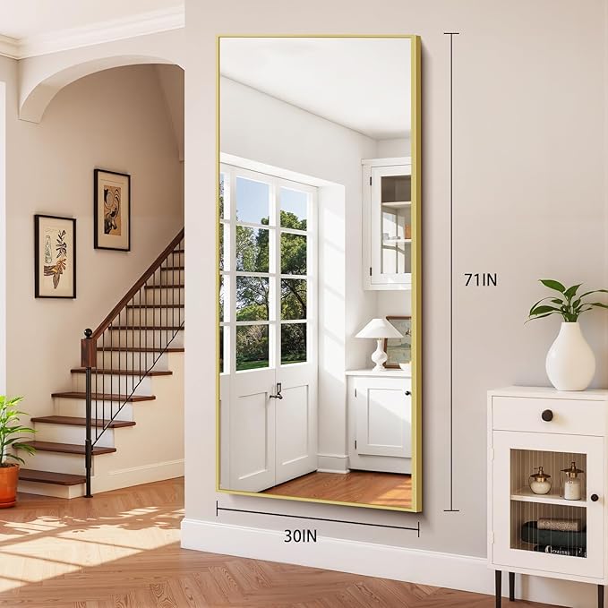 71"x30" Floor Mirror Full Length - Standing Mirror with Aluminum Alloy Frame, Large Body Mirror for Bedroom, Living Room, Wall Mounted or Leaning