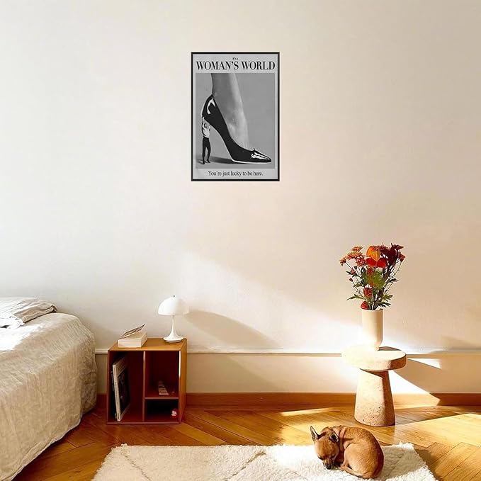Retro This Is A Woman Is World Poster Feminist Canvas Wall Art Modern Black And White Feminine Hot Girls Room Aesthetic Prints Painting For Home Bedroom Dorm Wall Decor 24x36in Framed