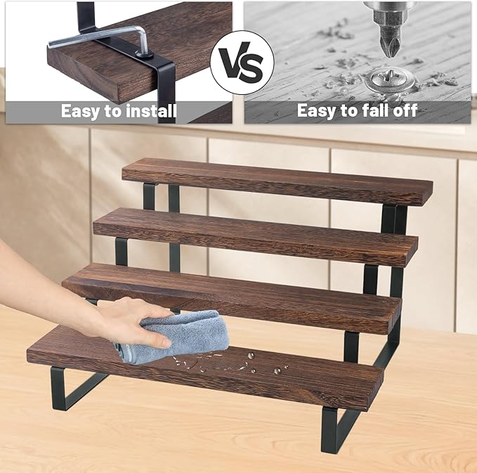 IHKFILAN Wooden Display Riser Stand,4 Tier 13.8IN Perfume Display Stand,Wood Rustic Cupcake Stand,Tiered Countertop Display Shelf for Figures,Condiment,Dolls Collection,Makeup,Cupcake,Perfume (solid wood)