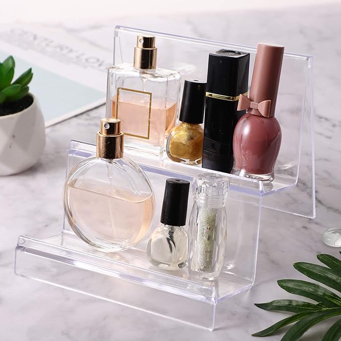 DOITOOL Clear Acrylic Purse Display Stand Holder Wallet Stand 2 Tier Handbag Purse Display Stand Glasses Holder Jewelry Display Riser Shelf for Home Decoration and Organizer