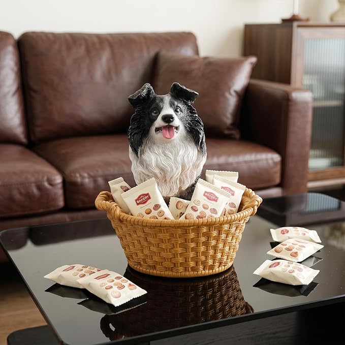 Dog Resin Storage Basket, Desktop Organizer for Remote & Keys, Cute Home Decor Tray, Ideal present for Pet Lovers.(Border Collie)