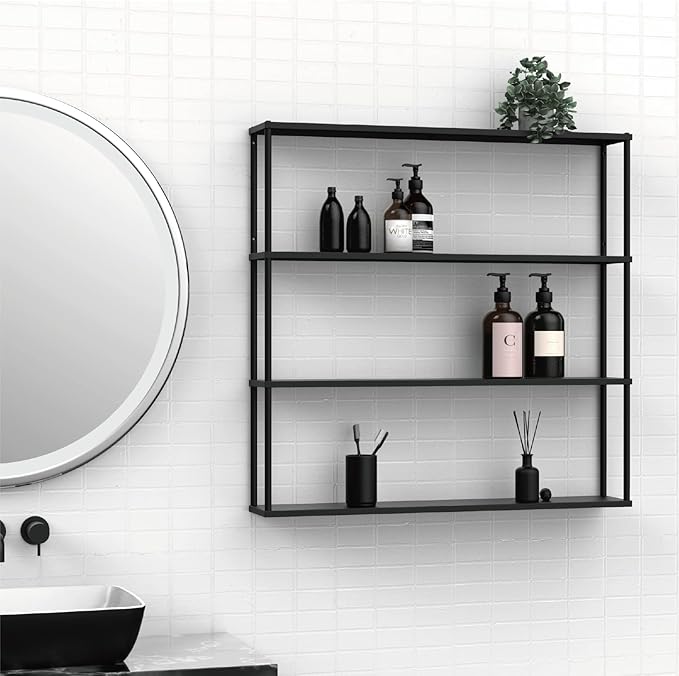 Mango Steam Wall-Mounted Steel Floating Shelving Unit for Kitchen, Storage or Display Use -36 H x 36 W x 6 D Inches- Black -