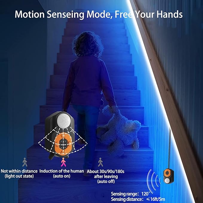 Motion Sensor LED Light Strip 19.68ft Under Bed Lights, RGB 3 Mode Motion Activated Bed Light with Music Sync and Timer, Dimmable Color Changing LED Lights Mother Day Gift