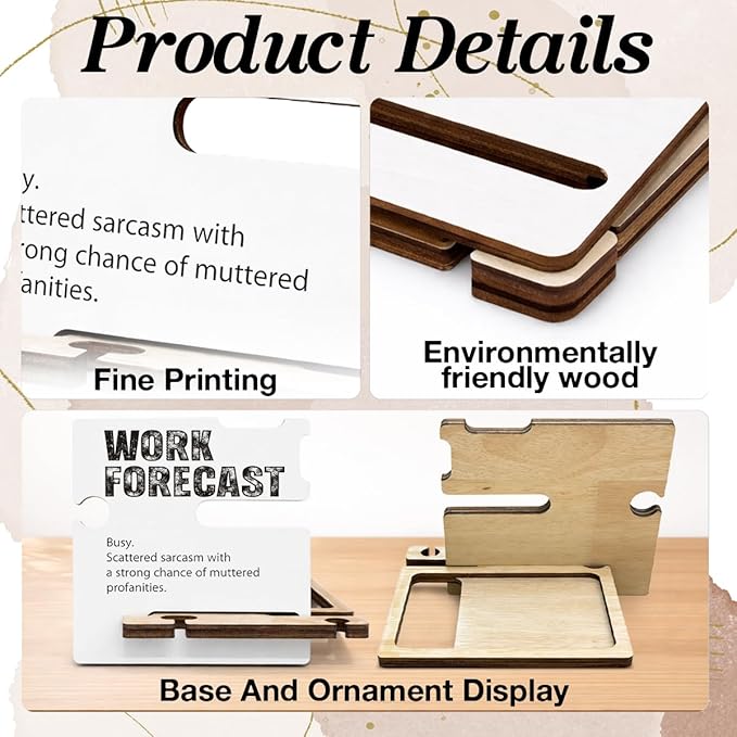 Funny Office Gifts for Coworkers Boss Employee - Multi-functional Desk Organizer - Humorous Work Forecast Office Quote Wooden Sign for Office Desk Shelf Decor