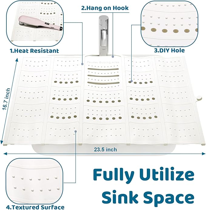 Bathroom Sink Cover for Counter Space, Foldable Silicone Sink Mat Makeup Organizer Mat Space Saver, Women’s Gifts for Christmas RV Camper Travel Must Haves Accessories - Large, Pearl