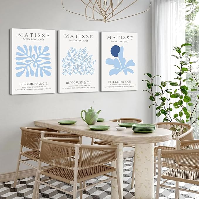 3Pcs Blue Coastal Canvas Wall Art Coastal Granddaughter Aesthetic Wall Decor Pictures Abstract Minimalist Posters Prints for Bedroom Living Room Gallery Home Decoration 16x24in