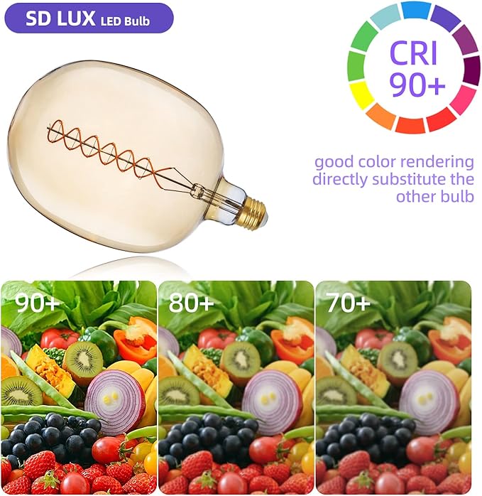 SD LUX Oversized Vintage Giant LED Light Bulb Huge Edison Bulb- Dimmable, 8W 450LM (50W Equi), Warm White 2200K, Medium E26 Base - Perfect for Decorative Pendant Lighting, 1 Pack(DG170)