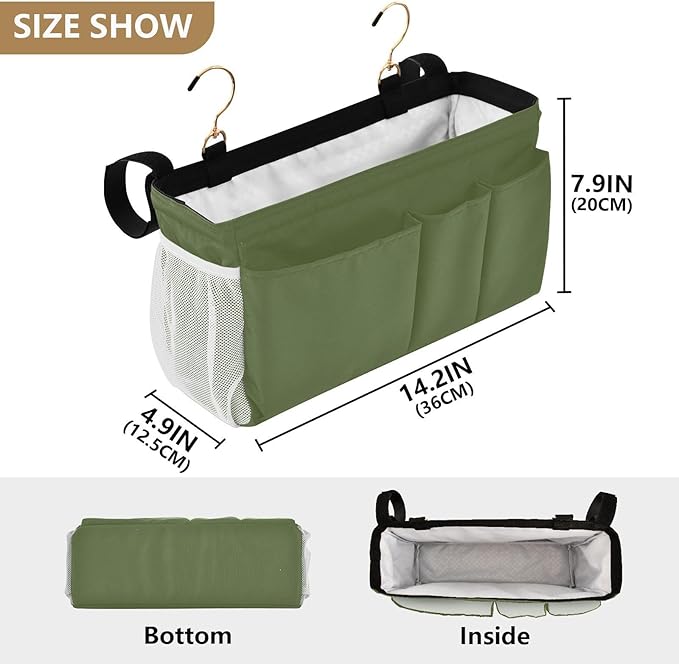 Dark Cyan Bedside Caddy Storage Bag Bedside Organizer for Headboards Bunk Beds Hanging Storage Organizer 6 Pockets with Hooks for Magazine Water Bottle Holder