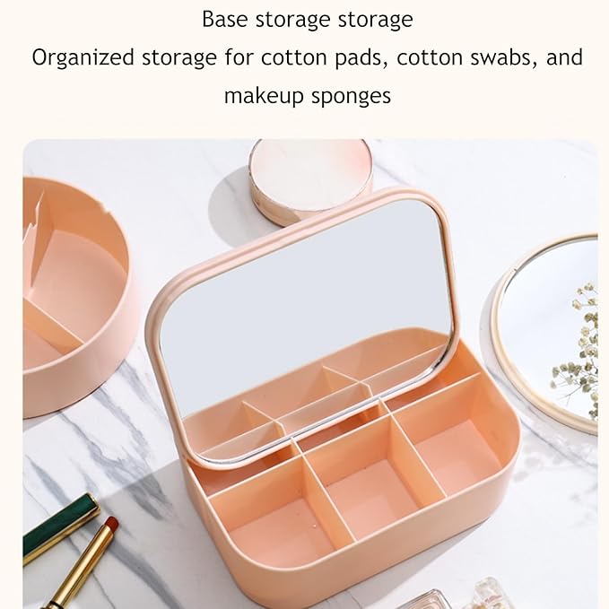 Makeup Mirror Storage Box, Travel Makeup Bag with Mirror, Portable Desktop Organizer Vanity Case for Women Beauty Tools
