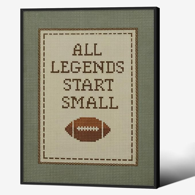 Positive Affirmations Wall Art Boys Sports Football Canvas Poster All Legends Start Small Motivational Quote Prints for Nursery Room Wall Decor 16X20 inch Aluminum Framed