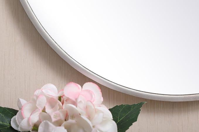 Brilliance, Metal Frame Round Mirror with Decorative Hook 18 Inch in Silver, Midcentury Modern, Silver