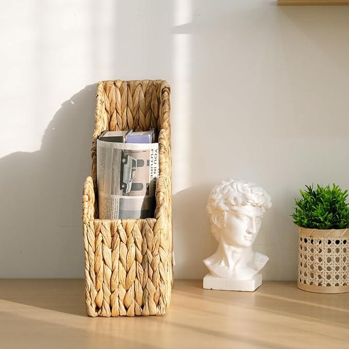 YRMT Water Hyacinth Magazine Holder, Decorative Magazine Basket, Handwoven Storage Rack for Books, Files, Newspaper, Home Decor (Water Hyacinth)