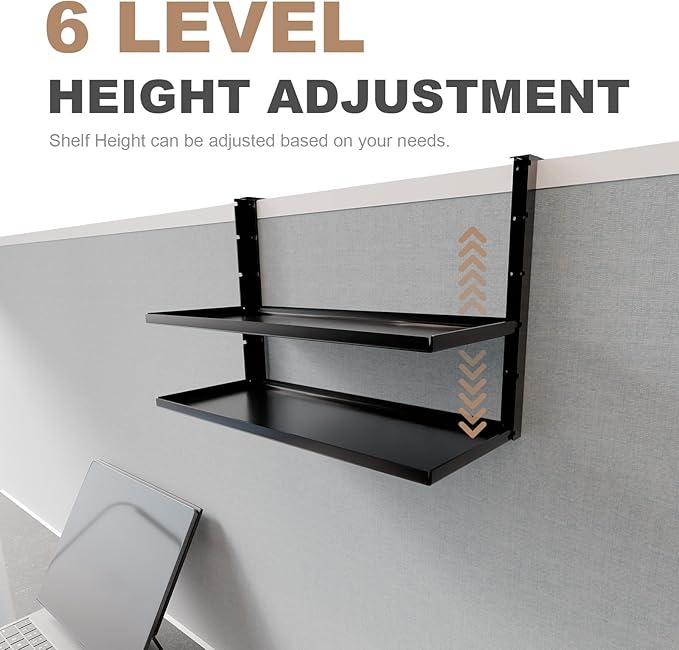 Office Cubicle Shelf - 14.2'' x 5.9'' Dual-Tier Storage Organizer Floating Corner Rack Hanging Shelf Height Adjustable Home Office Essentials for Planter Statue Decor Photo Frame