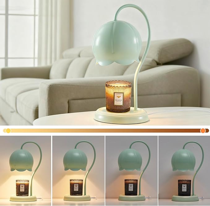 Light Green Cute Flower Candle Warmer Lamp with Timer Dimmable, Bedroom House Office Aesthetic Living Girls Room New Home Decor, Christmas Birthday New Year Gifts for Women Mom