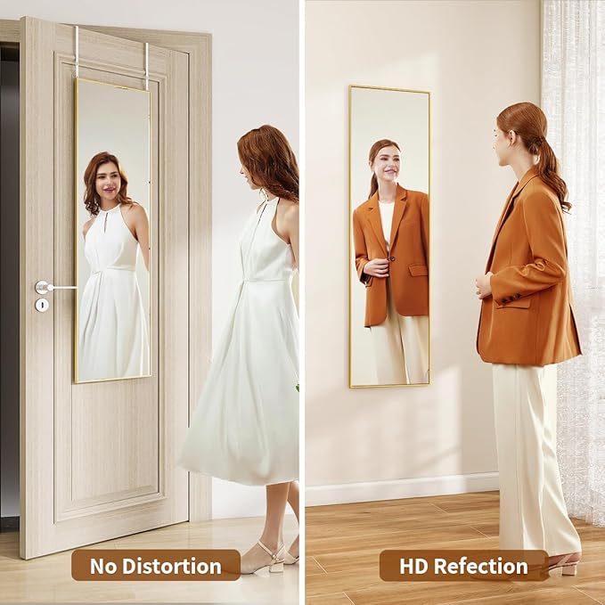 Door Mirror, Over The Door Full Length Mirror, 48"x14" Hanging Mirrors for Bedroom, Living Room, Entryway, Dorm, Gold
