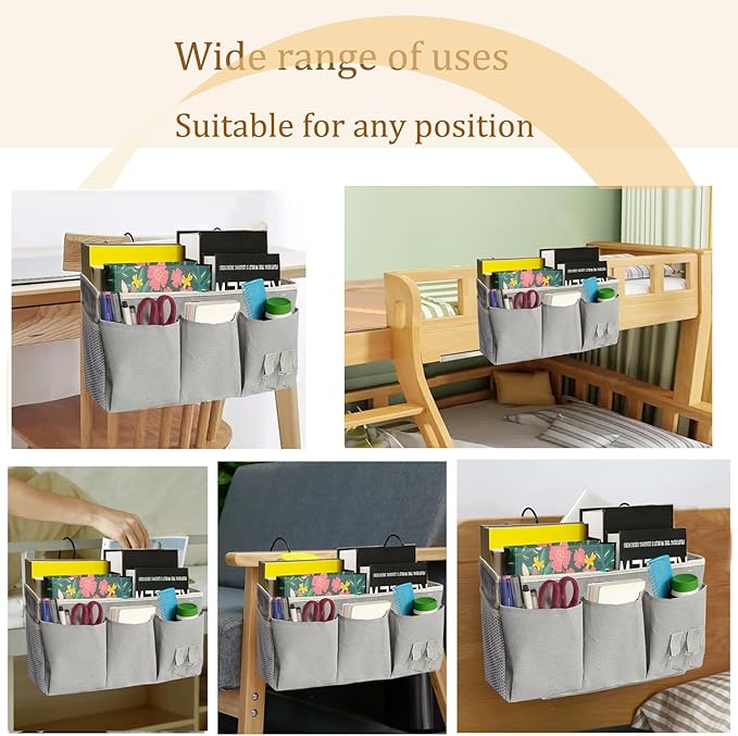 Bedside Caddy/Hanging basket Storage Organizer Bag for Bunk and Hospital Beds,College Dorm Bed，Can be Placed Glasses Books Mobile Phones (Grey 1)