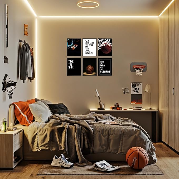 Eastern Print Inspirational Basketball Wall Art Prints, Set Of 6pcs Basketball Sports Posters for Sports Fans Boys, Teen Guys Room, Dorm, Bedroom Wall Decor Gift, Unframed (8X10 inch)