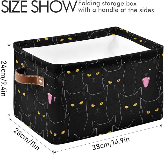 Rectangular Storage Bin Cute Black Cats Basket with Handles - Organizer Bin for Toys, Books, Laundry Basket for Kids/Pets, Playroom