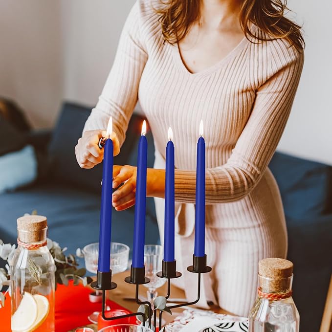 LYOBATH 30 Pack Blue Taper Candles - Taper Candles 10 Inch Dripless, Smokeless & Unscented - 8 Hours Long Burning - Ideal for Weddings, Dinner Parties, and Home Decor