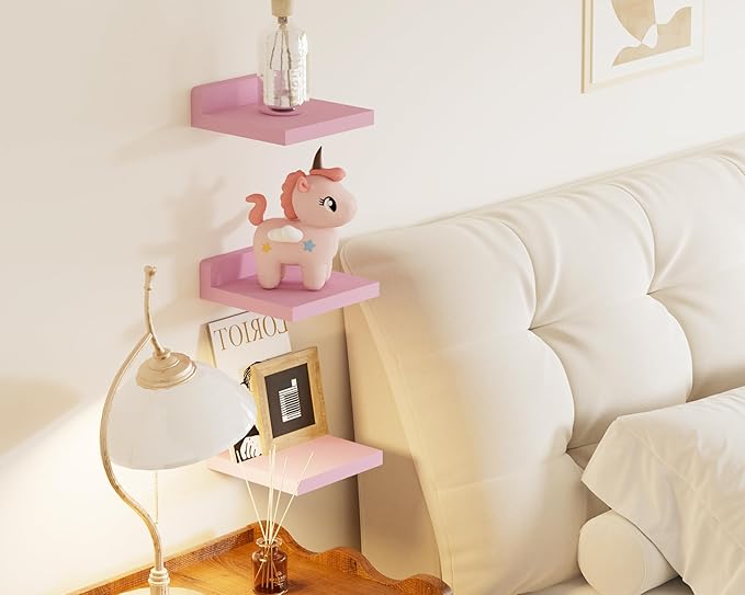 QsQueen Small Floating Shelves Mini Shelves Hanging Display 5 Inch Wall Shelf for Bathroom Livingroom Bedroom,3 Pack, with 2 Types of Installation, Great for Room Decor