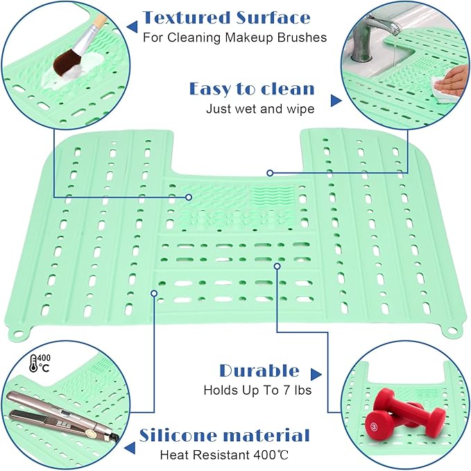 Bathroom Sink Cover for Counter Space, Foldable Silicone Makeup Mat with Hanging Loop Heat-Resistant Sink Cover for Makeup, 22 * 17" Space Saver Sink Organizer Mat for Bathroom, Green