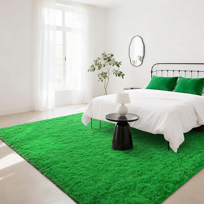 BENRON Green Fluffy Rugs for Living Room Bedroom 4x6, Soft Plush Fuzzy Shaggy Rugs for Kids Girls Boys Room Decor, Washable Indoor Floor Carpets