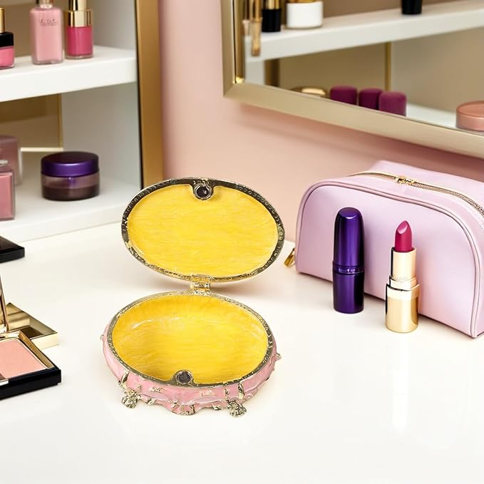 Beaupretty Enamel Jewelry Box Dressing Table Decor Metal Trinket Organizer with Hinged Lid for Women’s Rings Earrings Storage Makeup Room Accessory