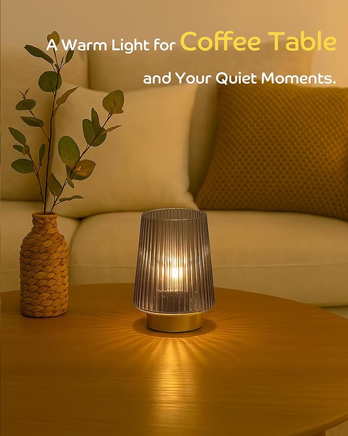 LUSHARBOR Battery Powered Lamp with Timer, Cordless Small Table Lamps Battery Operated with LED Bulb, Decorative Bedside Lamp for Living Room Grey 2Pack
