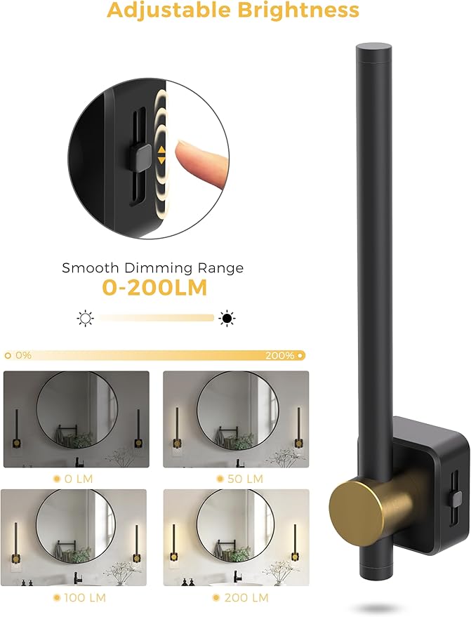 L LOHAS LED Night Light, Night Lights Plug into Wall, Dimmable Night Light 0-200LM, Nightlight Black and Gold Vanity Light Bar for Bathroom Bedroom, Soft White 3000K, Dusk to Dawn Sensor, 1Pack