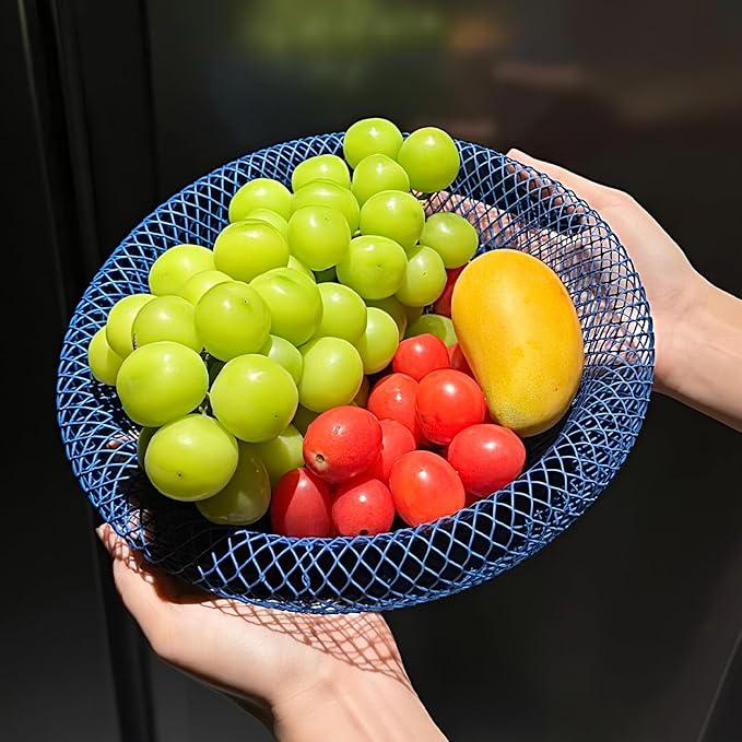 Nest Fruit Bowl with Drainer - Modern Home Decor, Creative Fruit Basket for Kitchen Counter, Dining Table, Living Room Coffee Table - Stylish Ins Aesthetic Storage & Display (Blue)