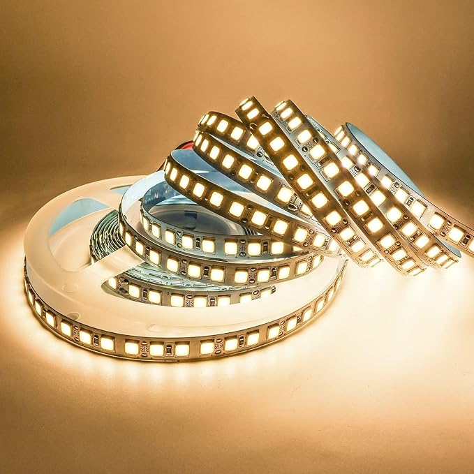 12V LED Strip Lights, 16.4ft Warm White 3000K Light Strips SMD 5054 IP20 120 LEDs/M, Total 600 LEDs Super Bright Rope Light Strip for Home, Shelf, Kitchen Decoration