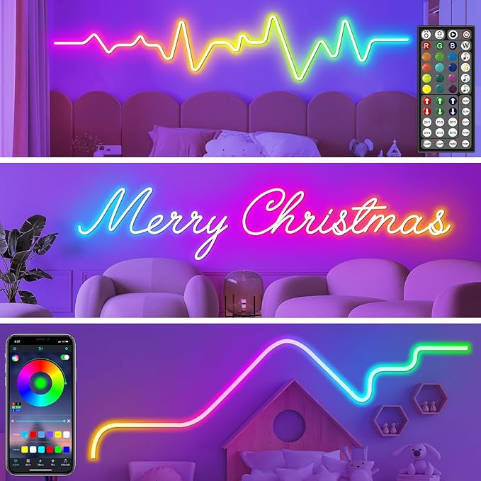 LETIANPAI Neon Rope Lights,Flexible Led Rope Lights Control with App/Remote,Multiple Modes Rope Lights,IP65 Outdoor RGB Led Neon Lights Waterproof,Music Sync Gaming Led Light Strip (32.8FT)
