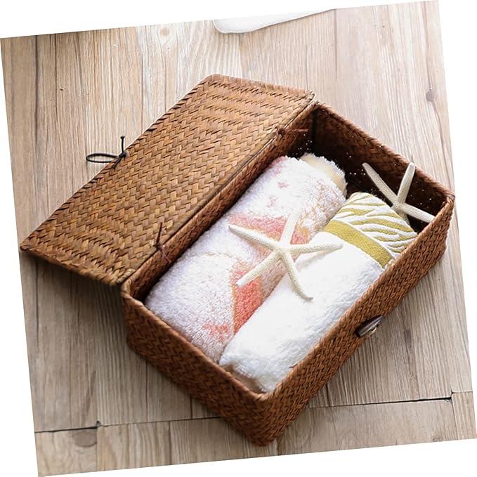 Luxshiny Handmade Seaweed Storage Box Woven Basket Makeup Organizers Storage Natural Decor