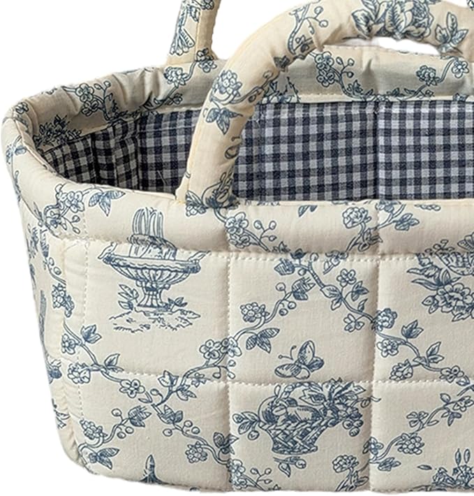 Mini Boho Fabric Storage Baskets – Decorative Small Floral Organizer Boxes with Soft Handles, Holds Cosmetics, Jewelry, Socks