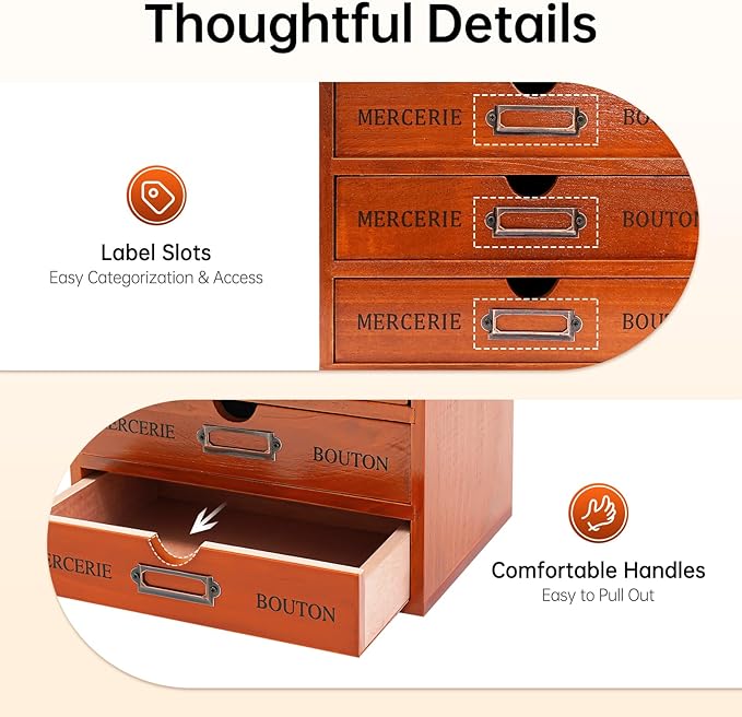 Wooden Jewelry Box for Women, 5 Layer Jewelry Organizer Vintage Wooden Jewelry Boxes Wooden Storage Box Home Office File Cabinet Small Library Card Catalog Jewelry Cosmetics Organizer